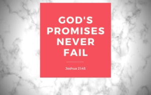 God's Promises Never Fail - Joshua 21:45 Red on a white marble background