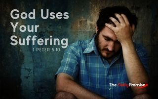 God Uses Our Suffering - 1 Peter 5:10. A man sits with his head in his hands in despair.