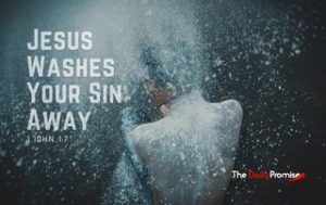 Man under a spray of water - Jesus washes your sins away - 1 John 1:7