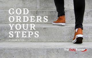Man walking up stairs - "God Orders Your Steps - Psalm 37:23