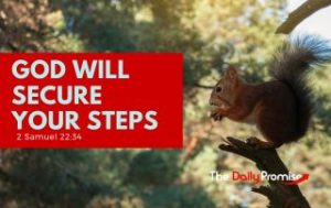 Squirrel with the words "God Will Secure Your Steps" 2 Samuel 22:34