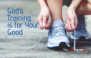 Runner tying their shoe - "God's Training is for Your Good." - Proverbs 3:11-12