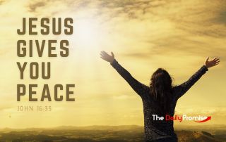 Woman's hands raise to the sky. "Jesus gives you peace" - John 16:33
