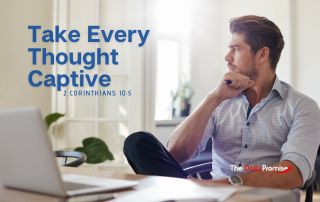 A man sitting at a table thinking. - "Take Every Thought Captive" - 2 Corinthians 10:5