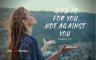 Woman with hands raised in prayer "God is for You, Not Against You" - Romans 8:31