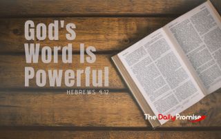 Bible laying on wooden planks - "God's Word is Powerful" - Hebrews 4:12