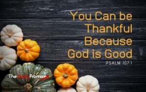 Various Pumpkins in the corner - "You can be Thankful Because God is Good" - Psalm 107:1