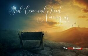 Manger with clouds - "God Came and Lived Among Us" - John 1:14