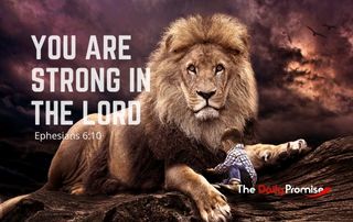 Lion with a small boy at its feet. You Are Strong in the Lord - Ephesians 6:10