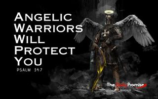 Black background with an angel and sword - Angelic Warriors Will Protect You - Psalm 34:7