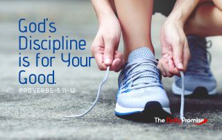 Runner tying their shoe - "God's Discipline is for Your Good." - Proverbs 3:11-12