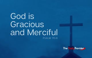Cross with blue background. "God is Gracious and Merciful - Psalm 145:8