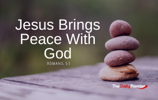 Rocks stacked and balanced "Jesus Brings Peace with God - Romans 5:1"