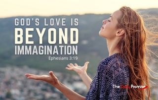 Woman with hands raised. God's Love is Beyond Imagination. - Ephesians 3:19