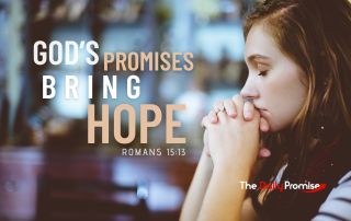 Woman Praying with folded hands. "God's Promises Brings Hope" - Romans 15:13