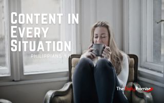 Woman sitting in chair with a cup of coffee - "Content in Everything" - Philippians 4:11