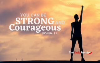 A Woman with victorious hand in the air. "You Can be Strong and Courageous"