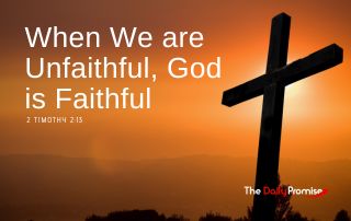 Cross with deep orange background. "When We are Unfaithful, God is Faithful" - 2 Timothy 2:13