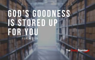 A view of looking down racks of storage boxes. "God's Goodness is Stored up for You" Psalm 31:19