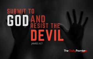 A Black background with fussy shapes. "Submit to God and Resist the Devil"