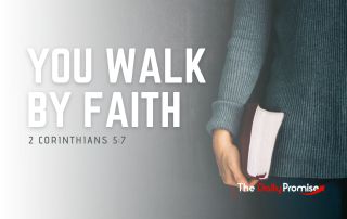 A person in a blue sweater holding a Bible by their side. The Title Reads; "You Walk by Faith"