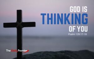 Seashore with a cross in the shadow. "God is Thinking of You" Psalm 139:17-18