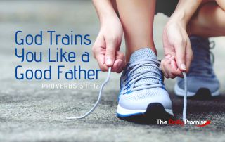 A close up of a runner tying their shoe - "God'Trains You Like a Good Father - Proverbs 3:11-12