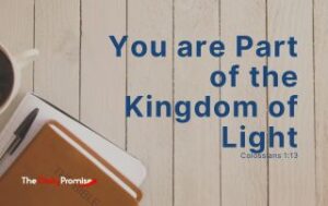 A Bible and a notebook on a tan background with the title - "You are Part of the Kingdom of Light" - Colossians 1:13
