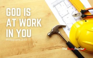 A hammer and construction plans - "God is at Work in You" - Philippians 2:13