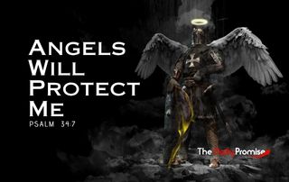 A black background with an angel and sword - Angels Will Protect Me - Psalm 34:7