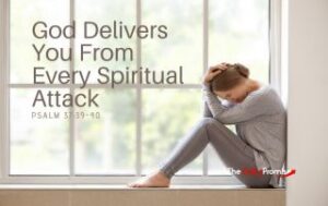 A woman sitting in front of a window with her head in her hands. "God Delivers You From Spiritual Every Attack" - Psalm 37:39-40