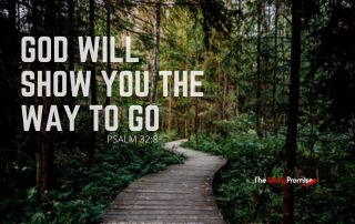 A winding road going into the woods. The heading reads, "God Will Show You the Way to Go." Psalm 332:8
