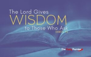 An open bible with a blue background - "The Lord Gives Wisdom to those Who Ask" - Proverbs 2:6-7