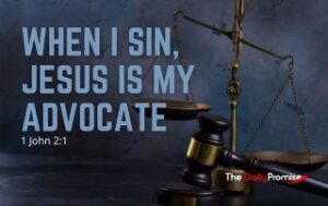 Scales of justice with an anvil on a blue background. "When I Sin, Jesus is My Advocate" - 1 John 2:1