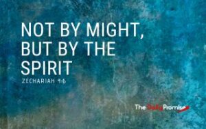 Bluegreen textured background with the title - Not by Might, but by the Spirit" - Zechariah 4:6