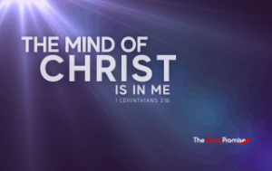A blue background with light streaming from the top right corner. "The Mind of Christ is in Me" - 1 Corinthians 2:16