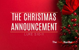 A red background with holly on the right side. "The Christmas Announcement" Luke 2:10-11