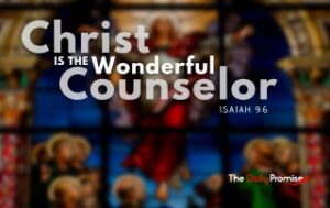 A stained glass of the nativity. "Christ is the Wonderful Counselor" - Isaiah 9:6 is the title.