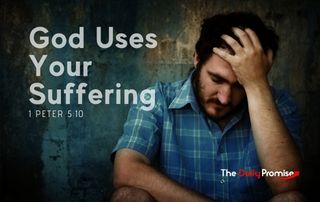 A man with a blue shirt is holding his head in his hand. "God uses Your suffering."