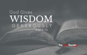 An open Bible in black and white with the words "God Gives Wisdom Generously" - James 1:5