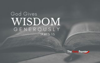An open Bible in black and white with the words "God Gives Wisdom Generously" - James 1:5