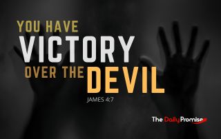 A Black background with fussy shapes. "You Have Victory Over the Devil"