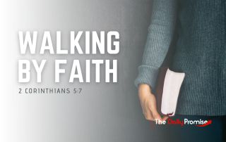 A person in a blue sweater holding a Bible by their side. The Title Reads; "Walking by Faith"