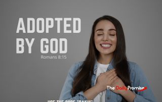 A grateful woman with her hands on her chest. "Adopted by God" - Romans 8:15
