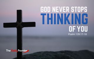 Seashore with a cross in the shadow. "God Never Stops Thinking of You" Psalm 139:17-18