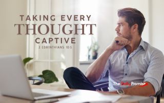 A man sitting at a table thinking. - "Taking Every Thought Captive" - 2 Corinthians 10:5