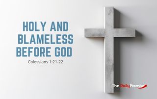 Colossians 1:21-22 - A gray cross on a light gray background with fade. "Holy and Blameless Before God"