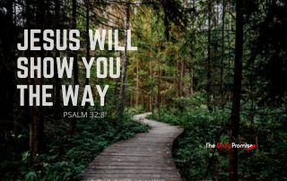 A winding road going into the woods. The heading reads, "Jesus Will Show You the Way." Psalm 32:8
