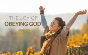 Woman with hands raised. "The Joy of Obeying God" - Psalm 119:14