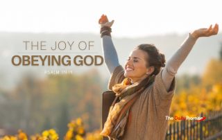 Woman with hands raised. "The Joy of Obeying God" - Psalm 119:14